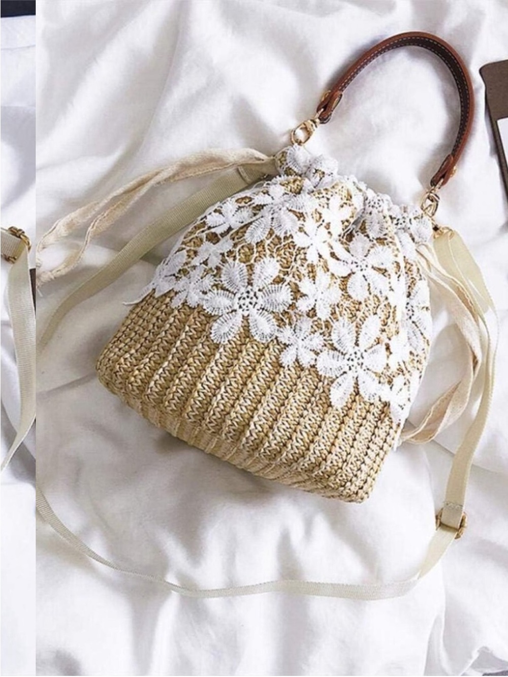 Straw Cross, Women Beach Shoulder Summer Top Handle Crossbody Round Purse new - Picture 4 of 8